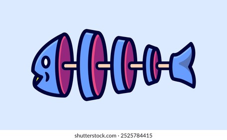 Colorful Cartoon Vector Illustration of a Playful Stylized Fish Skeleton with a Whimsical Design