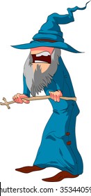 Colorful cartoon vector illustration of a wizard or mage. 