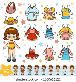 Colorful Cartoon Vector Set, Cute Paper Doll And Set Of Summer Clothes