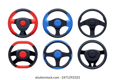 Colorful Cartoon Vector Steering Wheels With Modern Designs, Display Unique Color Combination And Style