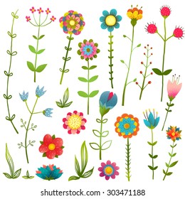 Vector Collection Funky Retro Stylized Flowers Stock Vector (Royalty ...