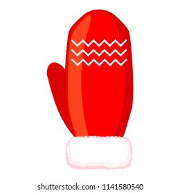 Colorful cartoon winter glove. Knitted warm clothing for christmas time. New year holiday themed vector illustration for icon, logo, stamp, label, badge, certificate or gift card decoration