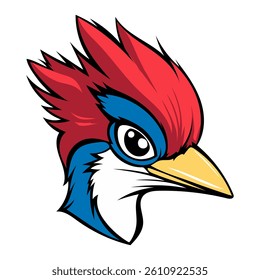 Colorful Cartoon Woodpecker, Bird Head Emblem in Modern Style