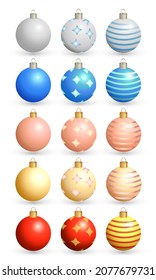 Colorful cartoon Xmas glass balls. Vector illustration isolated on white background. Merry Christmas and Happy New Year.