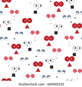 Colorful cartoons geometric faces pattern