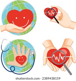 Colorful cartoon-style vector illustration of human hands holding a heart