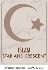 Colorful cartoon-style vector illustration of the star and crescent symbol of Islam