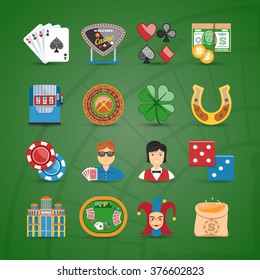 Colorful Casino And Gambling Flat Icons Set