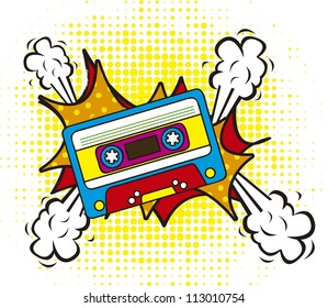 colorful cassette, pop art style. vector illustration