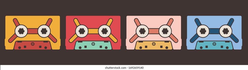 Colorful cassette tapes. Old school art concept.