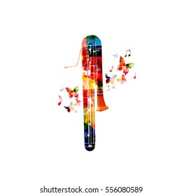 Colorful cassical contrabassoon with music notes isolated. Music instrument background vector illustration. Design for poster, brochure, invitation, banner, flyer, concert and festival