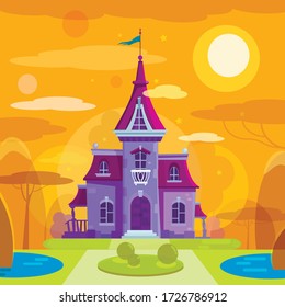 Colorful Castle facade. Vector illustration.