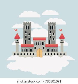 colorful castle of fairy tales in sky surrounded by clouds