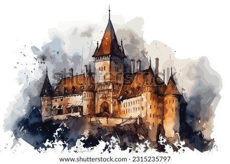 Colorful Castle painting Color watercolor painting Abstract background. 