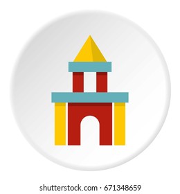 Colorful castle toy blocks icon in flat circle isolated vector illustration for web