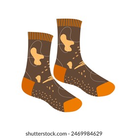 Colorful casual socks design with abstract print isolated on white background.