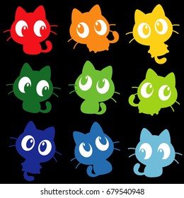 Colorful cat in the dark.