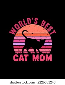 COLORFUL CAT DESIGN WITH SUNSET VECTOR FOR T SHIRT DESIGN