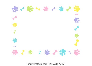 Colorful Cat Or Dog Paw Frame On White Background. Wallpaper. Vector Illustration