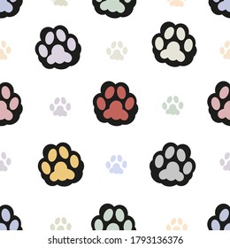 Colorful cat hand print paw print for fabric design vector pattern