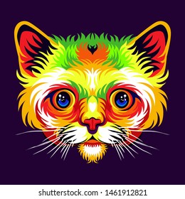 colorful cat head with dark purple background. - Vector.
