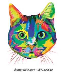 colorful cat head icon on pop art style