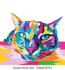 colorido icono de cabeza de gato en estilo de arte pop.