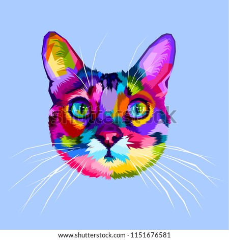 colorful cat head icon on pop art style