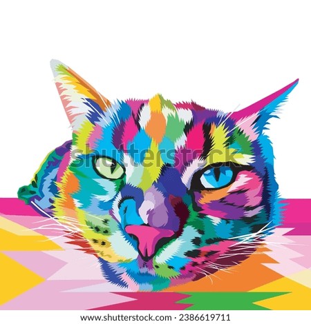 colorful cat head icon on pop art style.