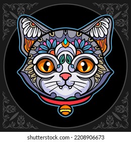 Colorful cat head mandala arts isolated on black background