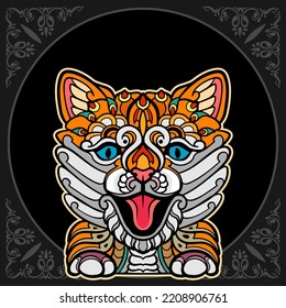 Colorful cat head mandala arts isolated on black background