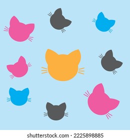 Colorful cat head pattern vector on light blue background.Suitable for textile,background wallpaper logo prints.