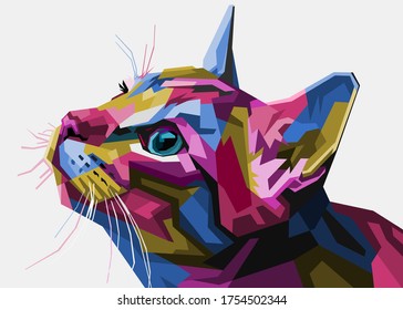 colorful cat head style pop art suitable for poster banners and others