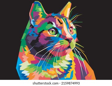 colorful cat head style pop art suitable for poster banners and others