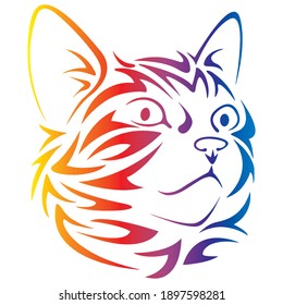 Colorful Cat Head Vector Illustration. Cat Head Silhouette Isolated On White Background. Pet Shop Logo Idea
