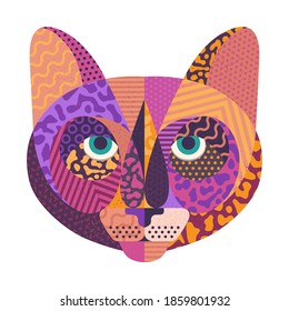 Colorful cat illustration. Flat cartoon vector illustration.