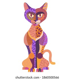 Colorful cat illustration. Flat cartoon vector illustration.