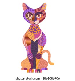 Colorful cat illustration. Flat cartoon vector illustration.