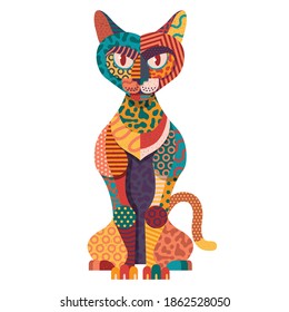 Colorful cat illustration. Flat cartoon vector illustration.