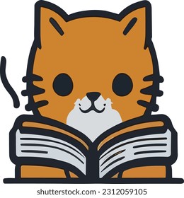 A colorful cat immersed in the world of a storybook depicted in a vector illustration.