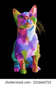 colorful cat isolated on black background. vector illustration.