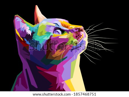 colorful cat isolated on black background. vector illustration.