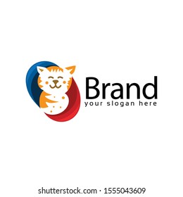 Colorful cat logo, flat design. Vector Illustration on white background