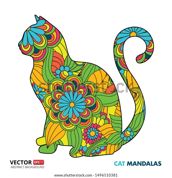 colorful cat mandalas coloring book decorative stock vector