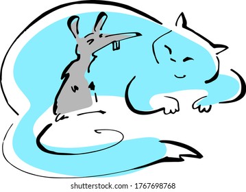 Colorful cat and mouse perfect for logos isolated on white background