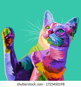 colorful cat on abstract pop art. vector illustration.