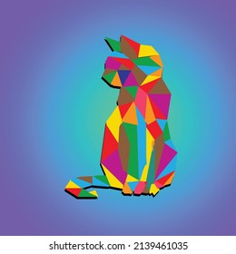 Colorful cat on neon color background for icon, logo, print, stick and tshirt