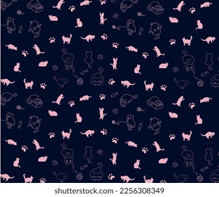 Colorful cat pattern hand drawn vector design, illustration