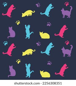 Colorful cat pattern hand drawn vector design, illustration