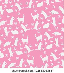 Colorful cat pattern hand drawn vector design, illustration